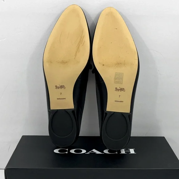 COACH BLACK ALL LEATHER IRENE MULE LOAFER EITH GOLD LOGO & HARDWARE, SIZE 7-B - Picture 6 of 16